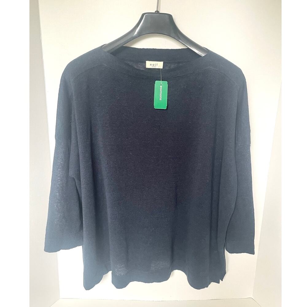 Naïf Linen Boat Neck Sweater Womens Large Blue Long Sleeve Relaxed Fit - Picture 3 of 12